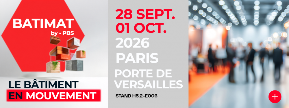 Bandeau de présentation du salon Batimat 2026 du 28 septembre au 1er octobre à Paris Porte de Versailles